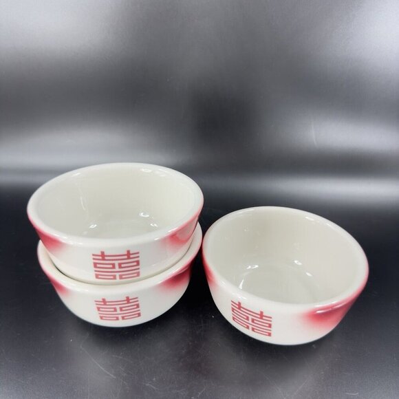 Jackson Custom China Restaurant Ware MCM Heavy Pottery Dish Bowl Set 3 Red White - Picture 11 of 16